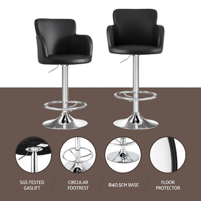 TWSC 3x Bar Stools Counter Chairs Swivel Adjustable Tub PU Leather Black
