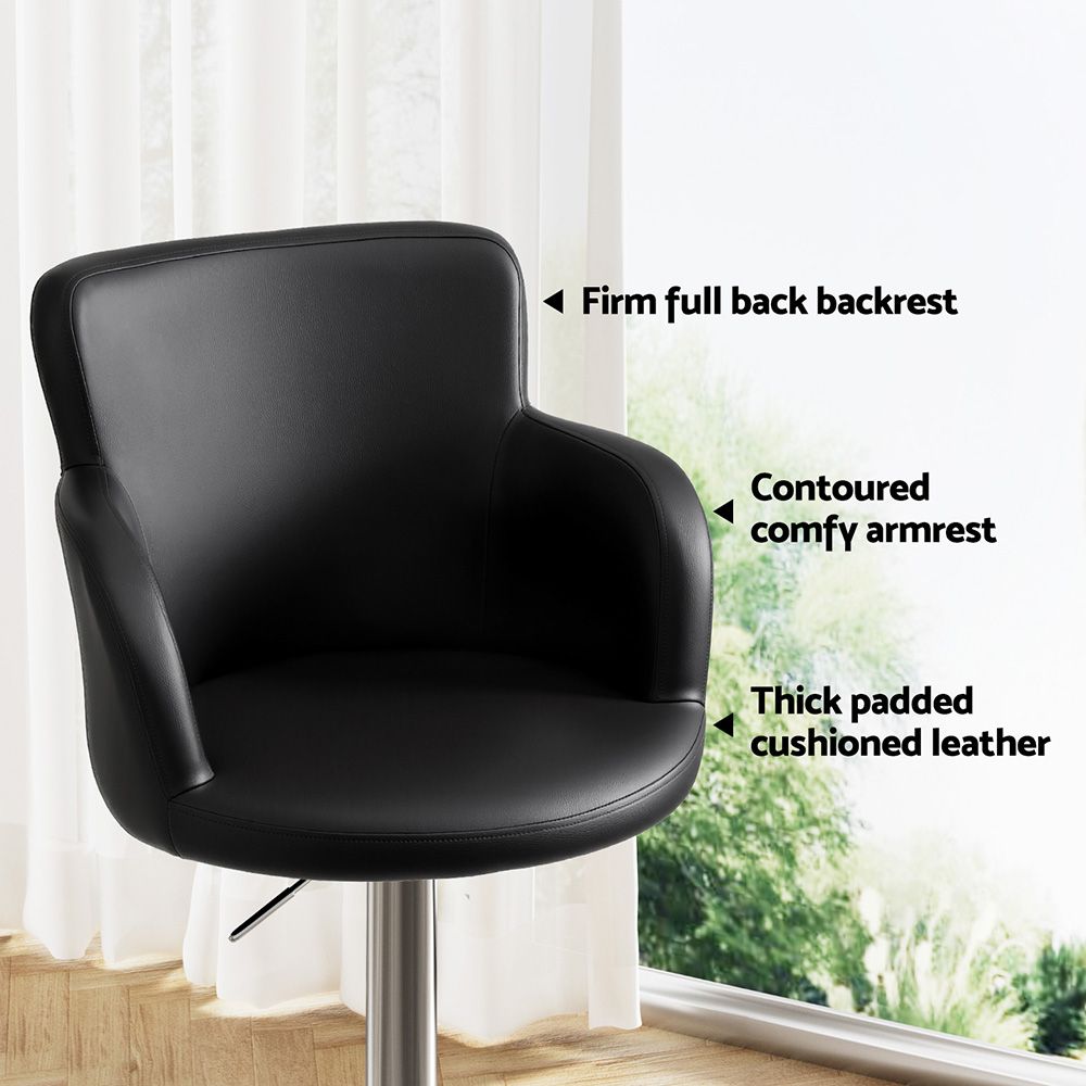 TWSC 3x Bar Stools Counter Chairs Swivel Adjustable Tub PU Leather Black