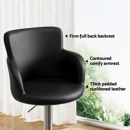 TWSC 3x Bar Stools Counter Chairs Swivel Adjustable Tub PU Leather Black