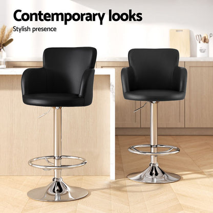 TWSC 3x Bar Stools Counter Chairs Swivel Adjustable Tub PU Leather Black