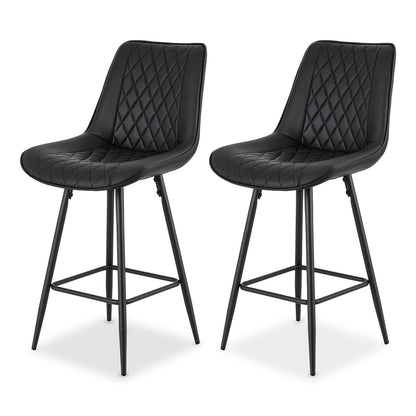 TWSC 2x Bar Stools Kitchen Dining Chair Counter Stool Diamond PU Leather Black