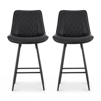 TWSC 2x Bar Stools Kitchen Dining Chair Counter Stool Diamond PU Leather Black