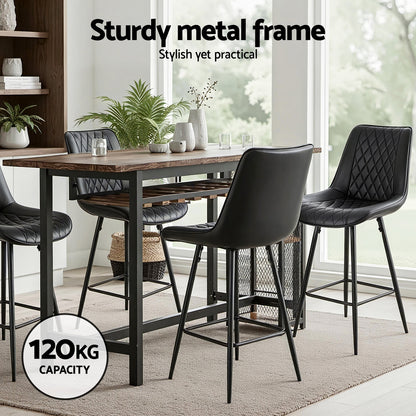 TWSC 2x Bar Stools Kitchen Dining Chair Counter Stool Diamond PU Leather Black