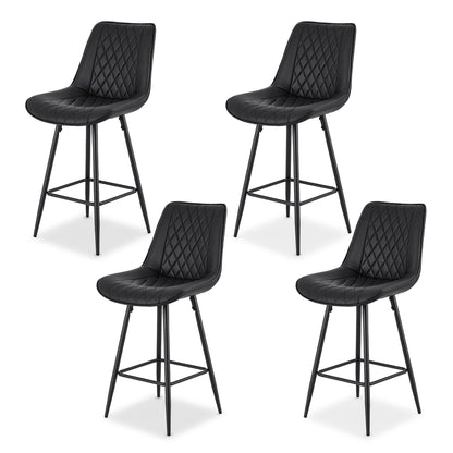TWSC 4x Bar Stools Kitchen Dining Chair Counter Stool Diamond PU Leather Black