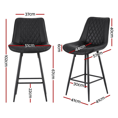 TWSC 4x Bar Stools Kitchen Dining Chair Counter Stool Diamond PU Leather Black