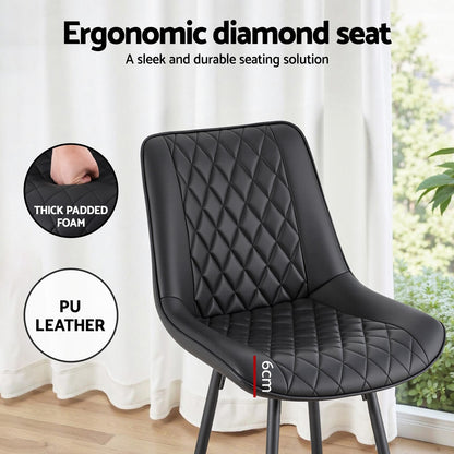 TWSC 4x Bar Stools Kitchen Dining Chair Counter Stool Diamond PU Leather Black