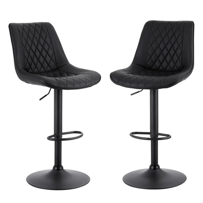 TWSC 2x Bar Stools Kitchen Swivel Gas Lift Counter Chair Diamond Leather Black