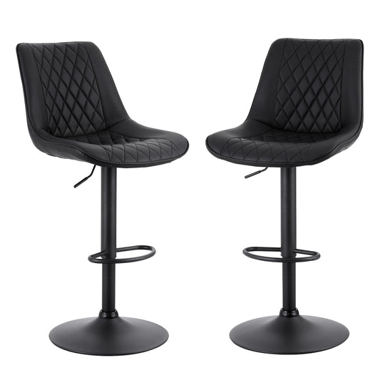 TWSC 2x Bar Stools Kitchen Swivel Gas Lift Counter Chair Diamond Leather Black