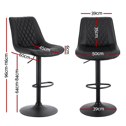 TWSC 2x Bar Stools Kitchen Swivel Gas Lift Counter Chair Diamond Leather Black