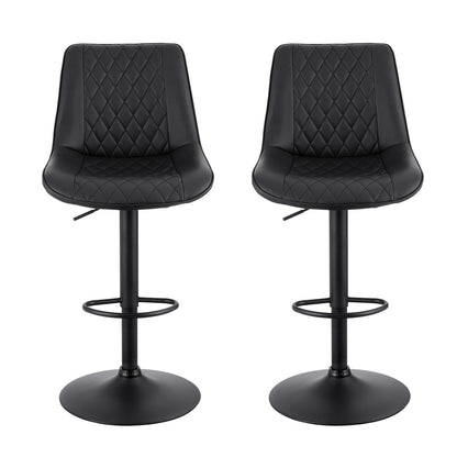TWSC 2x Bar Stools Kitchen Swivel Gas Lift Counter Chair Diamond Leather Black