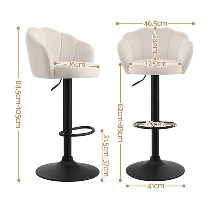 Artiss 2x Bar Stools Counter Chair Adjustable Shell Backrest Velvet Nessah Ivory