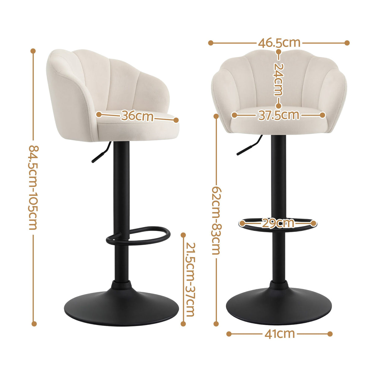Artiss 4x Bar Stools Counter Chair Adjustable Shell Backrest Velvet Nessah Ivory
