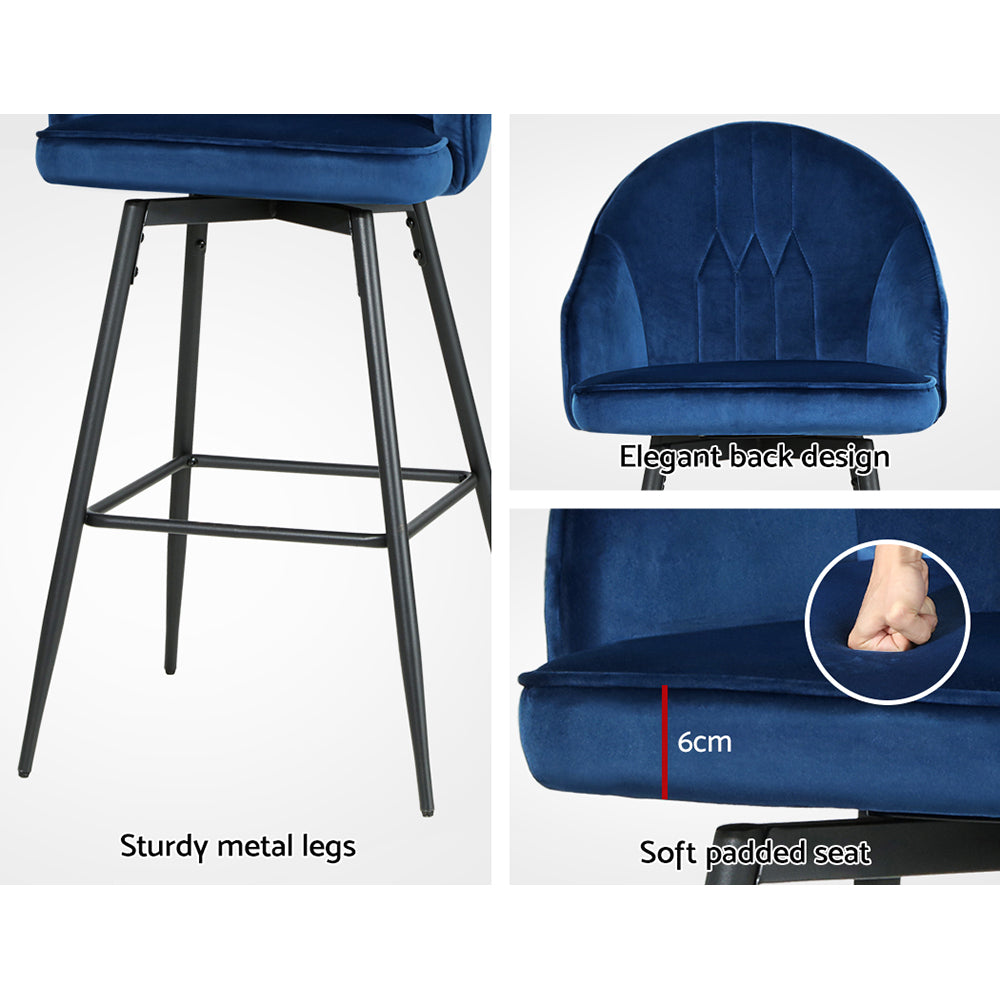 Artiss 2x Bar Stools Velvet Swivel Metal Legs