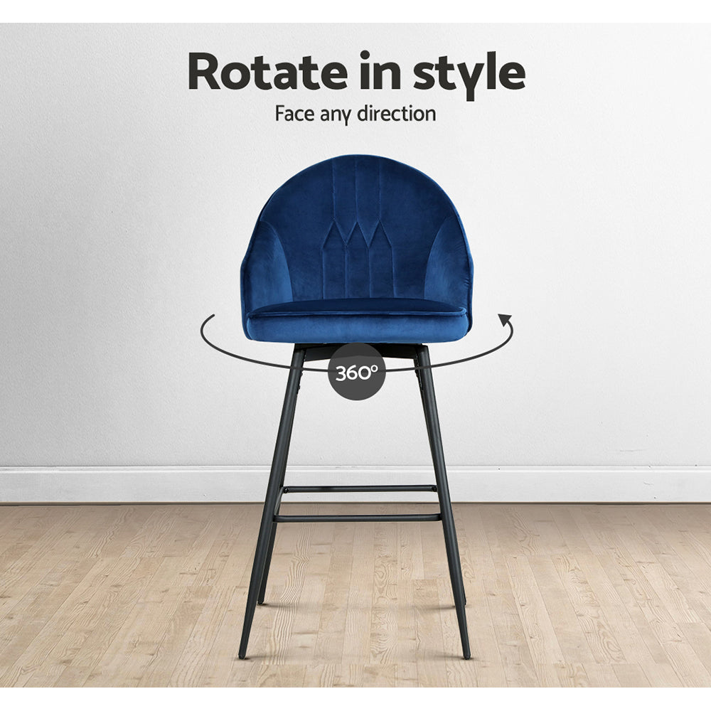 Artiss 2x Bar Stools Velvet Swivel Metal Legs
