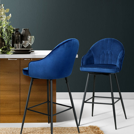 Artiss 2x Bar Stools Velvet Swivel Metal Legs