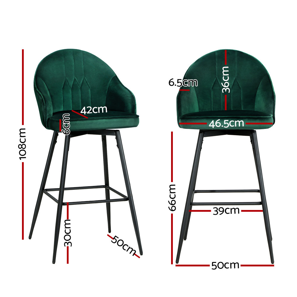 Artiss 2x Bar Stools Velvet Swivel Metal Legs