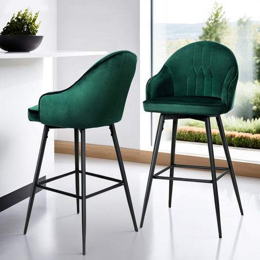Artiss 4x Bar Stools Velvet Swivel Metal Legs