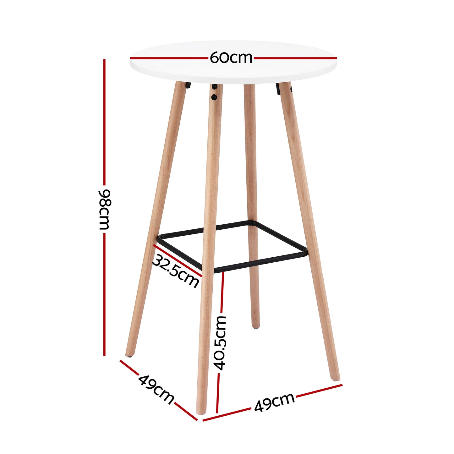 Round Bar Table – White Wood, 98cm Height