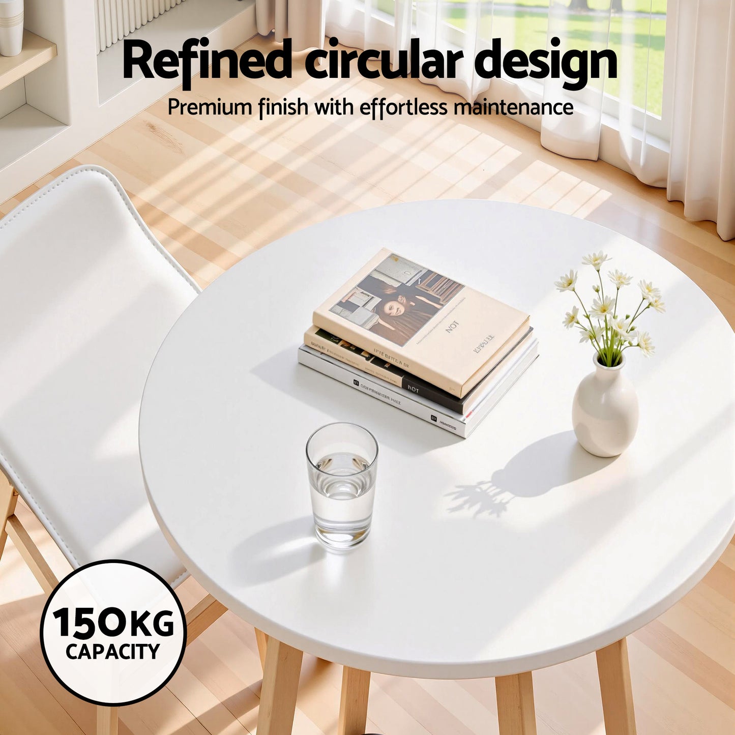 Round Bar Table – White Wood, 98cm Height