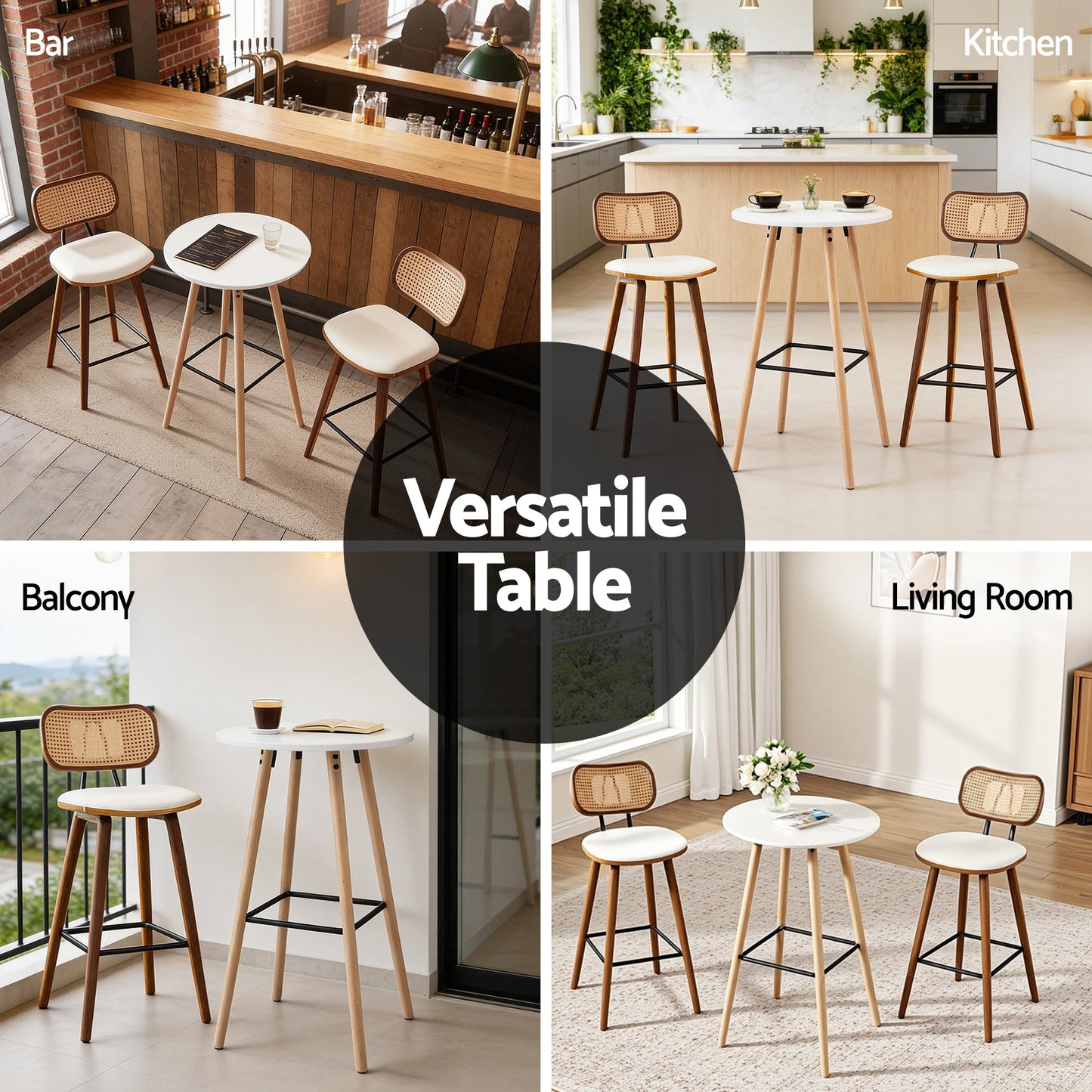 Round Bar Table – White Wood, 98cm Height