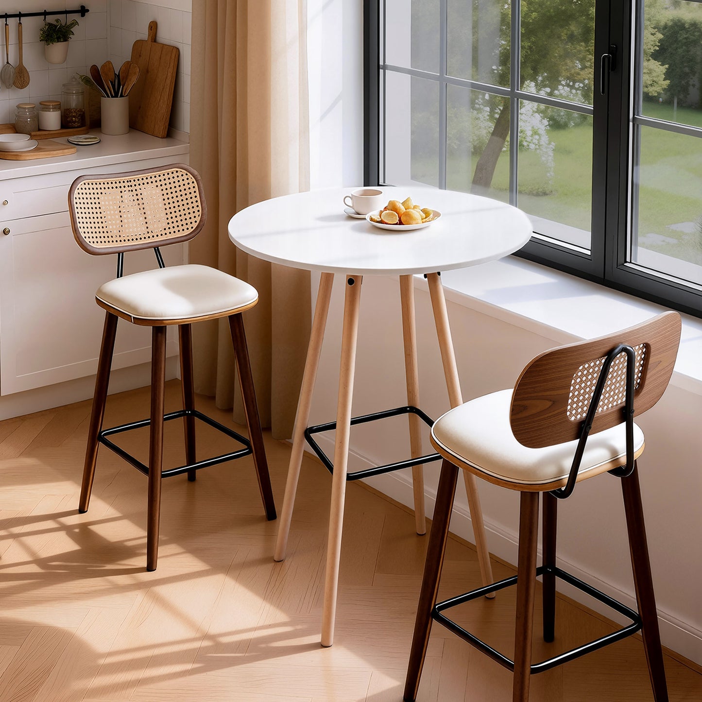Round Bar Table – White Wood, 98cm Height