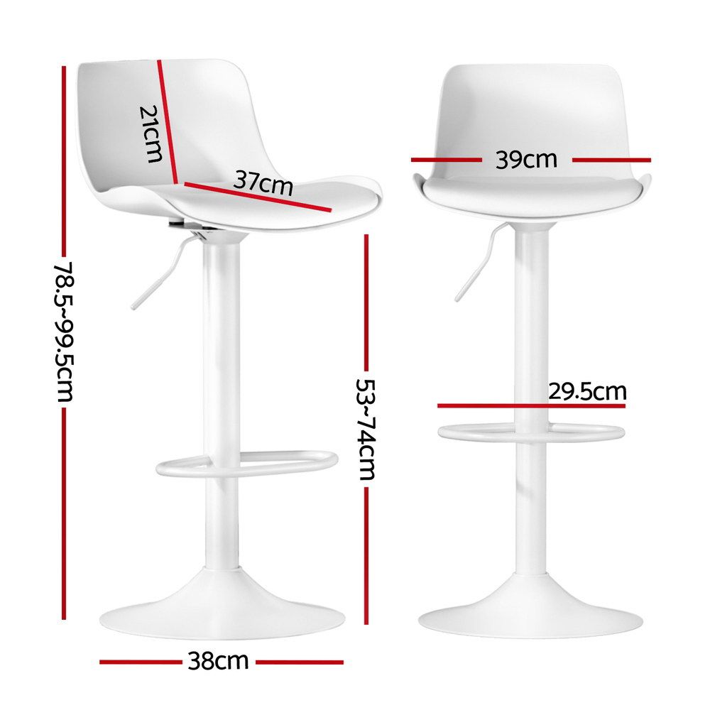 TWSC Bar Stools Kitchen Swivel Gas Lift Stool Leather Dining Chairs White x2