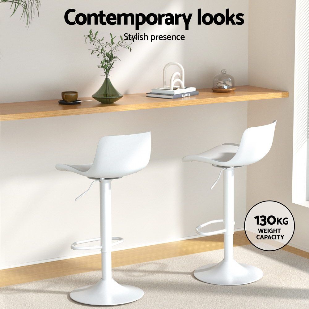 TWSC Bar Stools Kitchen Swivel Gas Lift Stool Leather Dining Chairs White x2