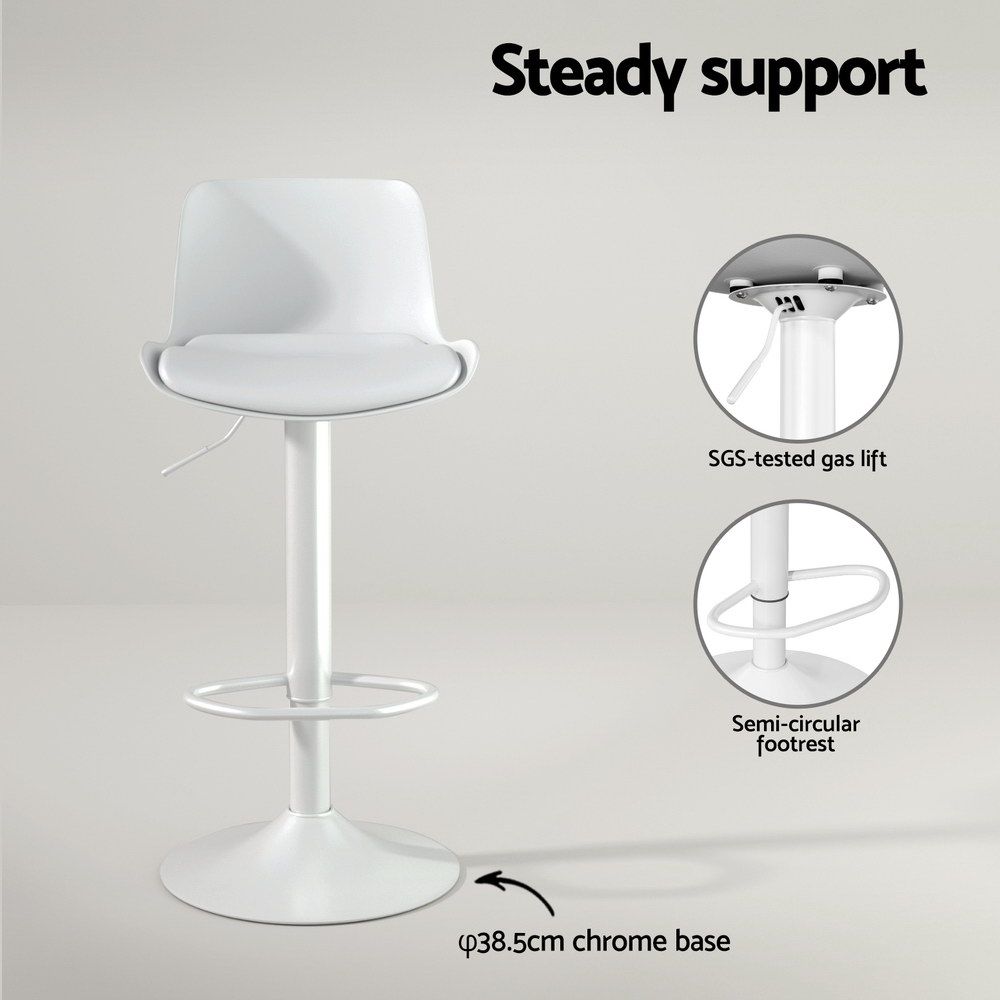 TWSC Bar Stools Kitchen Swivel Gas Lift Stool Leather Dining Chairs White x2