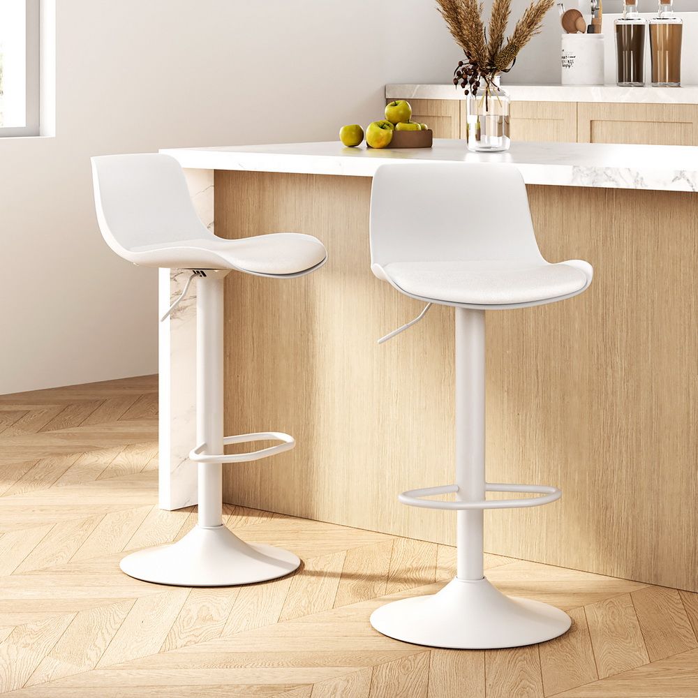 TWSC Bar Stools Kitchen Swivel Gas Lift Stool Leather Dining Chairs White x2