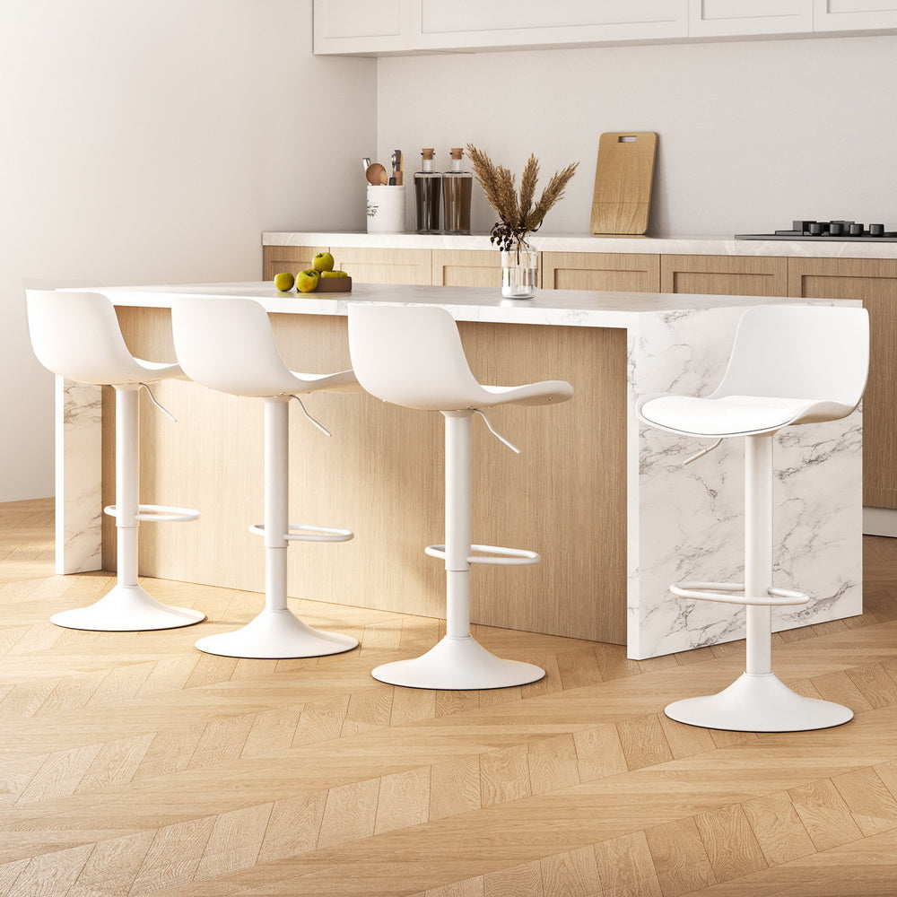 4x TWSC Bar Stools Kitchen Swivel Gas Lift Stool Leather Dining Chairs White