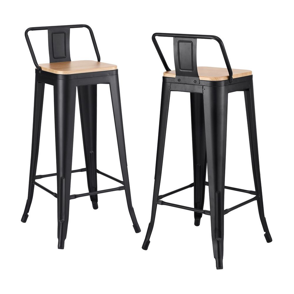 TWSC Metal Bar Stools Set of 2 Counter Height Barstools 77cm Seat Height w/ Removable Back