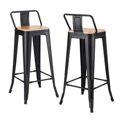 TWSC Metal Bar Stools Set of 2 Counter Height Barstools 77cm Seat Height w/ Removable Back