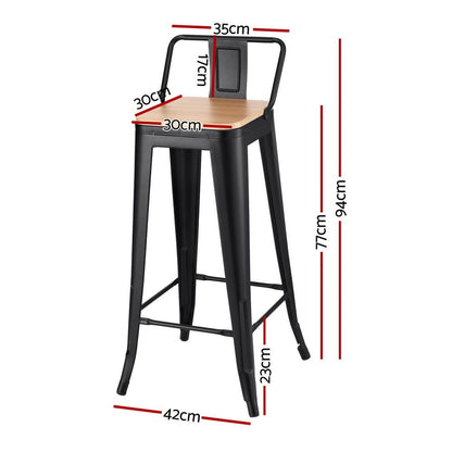 TWSC Metal Bar Stools Set of 2 Counter Height Barstools 77cm Seat Height w/ Removable Back