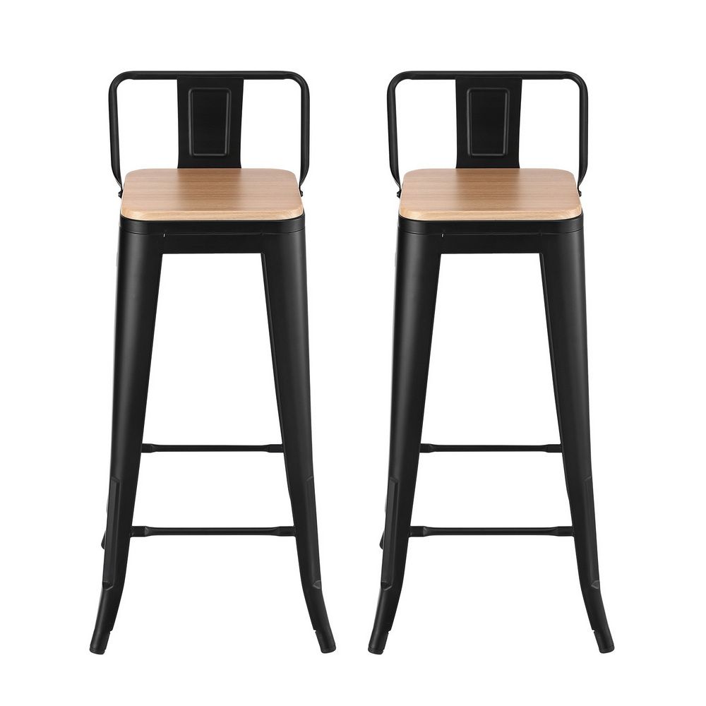 TWSC Metal Bar Stools Set of 2 Counter Height Barstools 77cm Seat Height w/ Removable Back