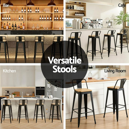 TWSC Metal Bar Stools Set of 2 Counter Height Barstools 77cm Seat Height w/ Removable Back