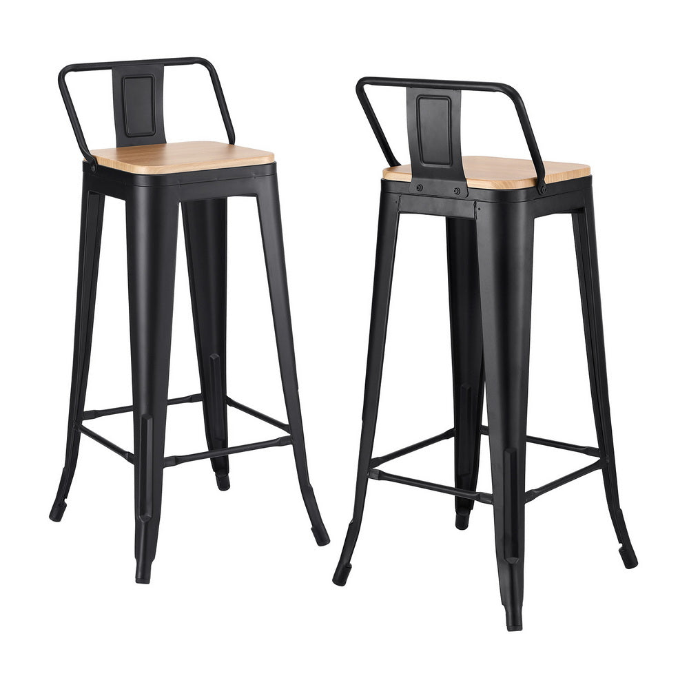 Bar Stools Set of 2 – Stackable Metal Frame, Black