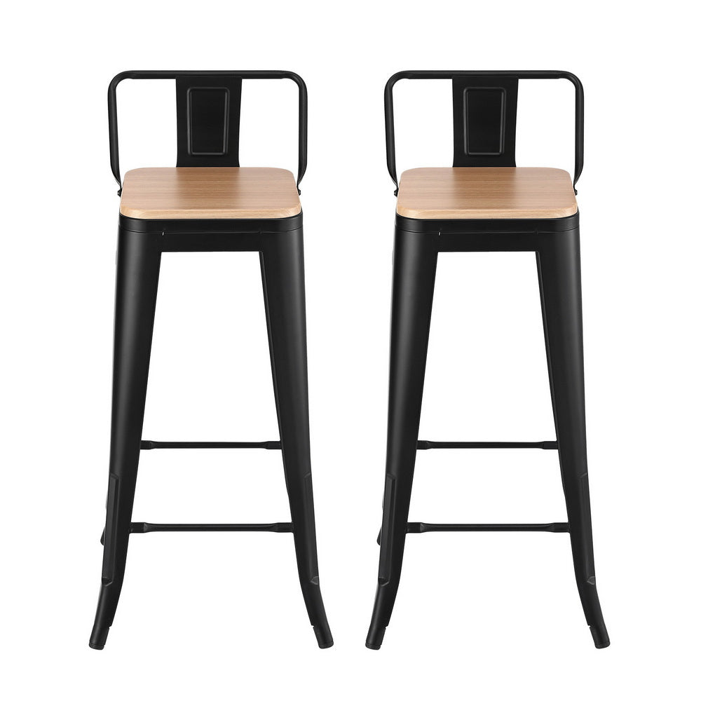 Bar Stools Set of 2 – Stackable Metal Frame, Black