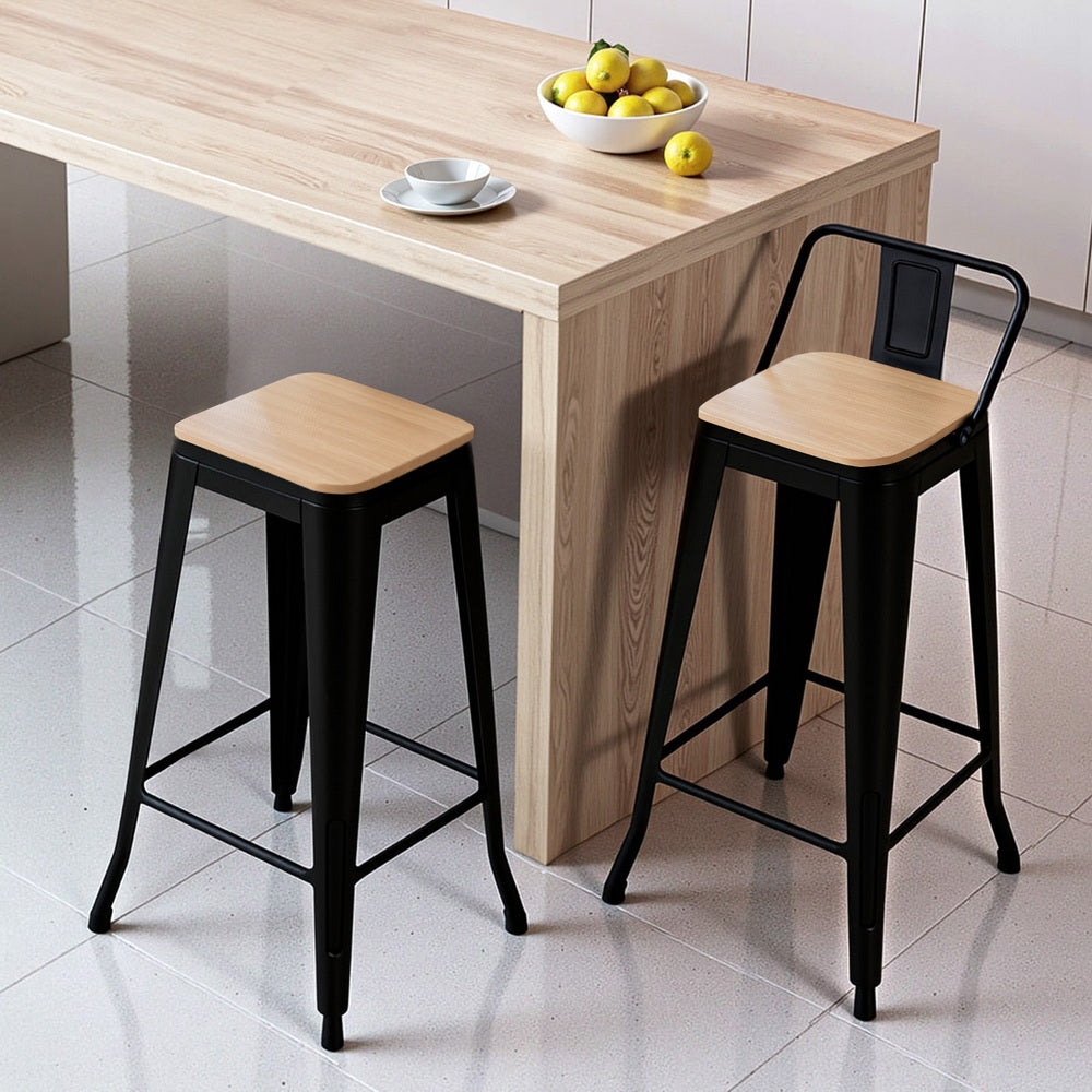 Bar Stools Set of 2 – Stackable Metal Frame, Black