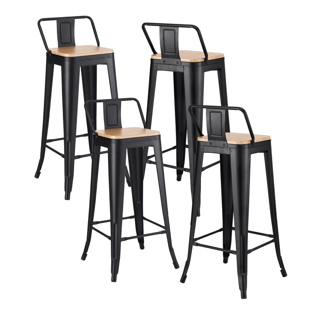 TWSC Metal Bar Stools Set of 4 Counter Height Barstools 77cm Seat Height w/ Removable Back