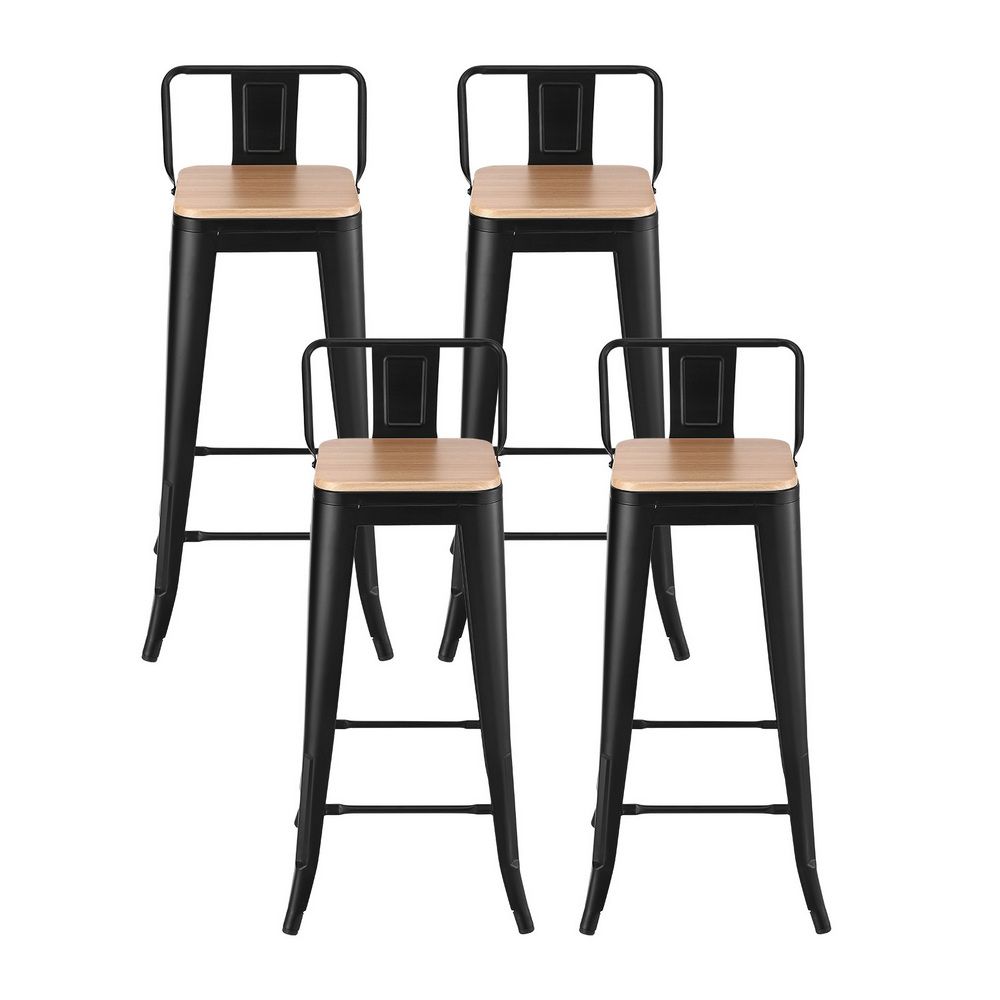 TWSC Metal Bar Stools Set of 4 Counter Height Barstools 77cm Seat Height w/ Removable Back