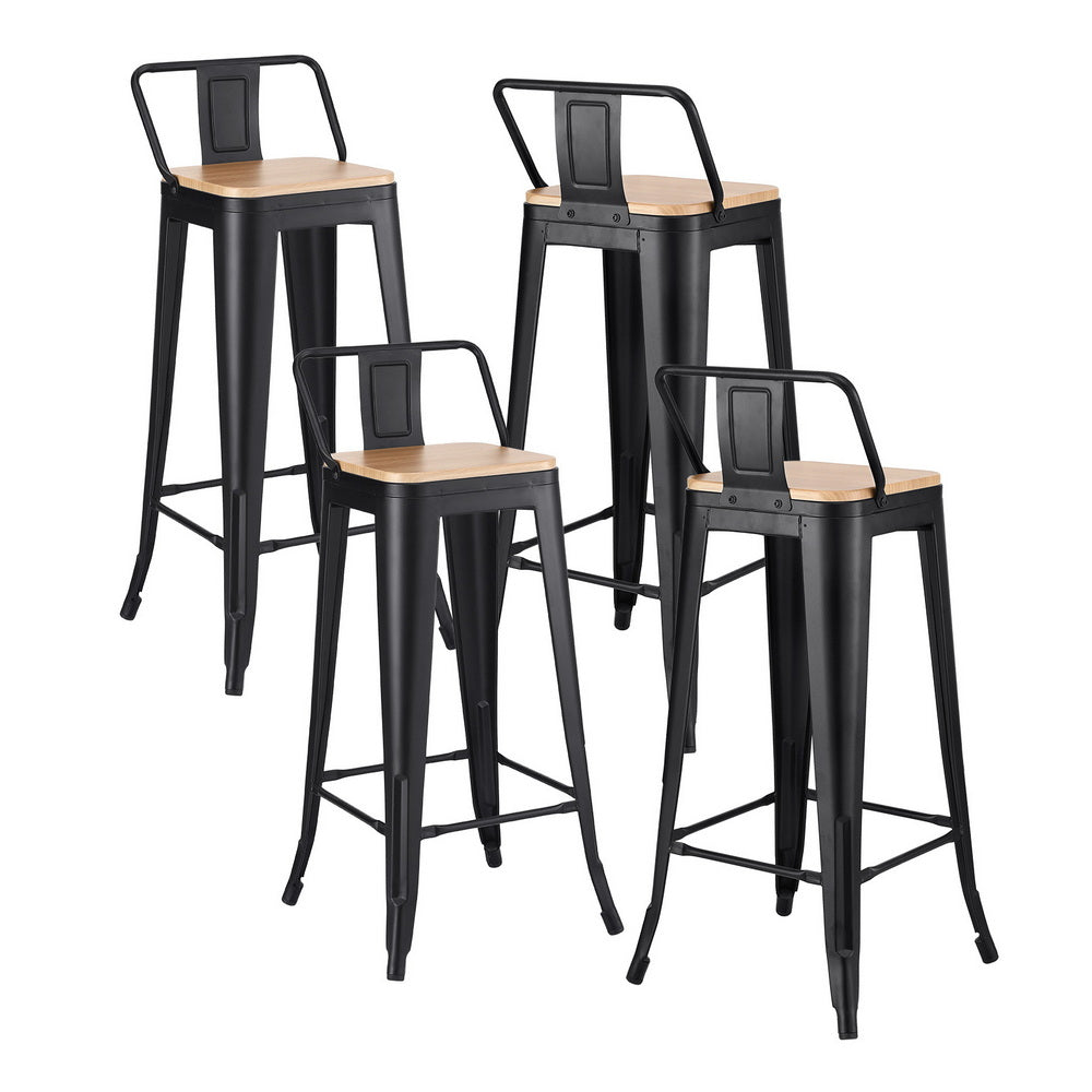 Bar Stools Set of 4 – Stackable Metal Frame, Black with MDF Seat