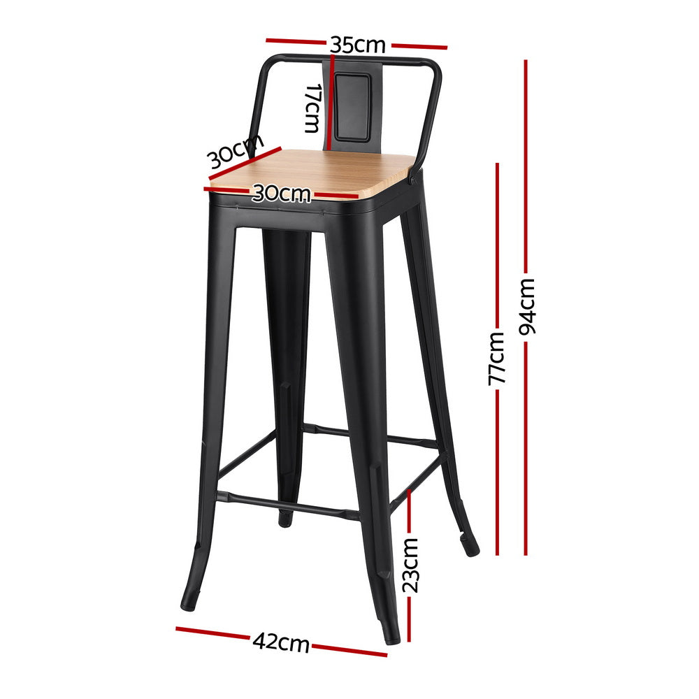 Bar Stools Set of 4 – Stackable Metal Frame, Black with MDF Seat