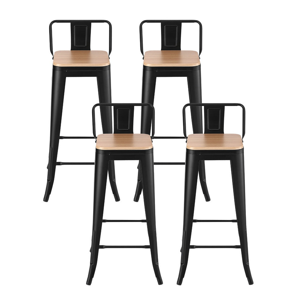 Bar Stools Set of 4 – Stackable Metal Frame, Black with MDF Seat