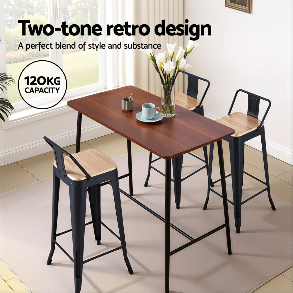 Bar Stools Set of 4 – Stackable Metal Frame, Black with MDF Seat