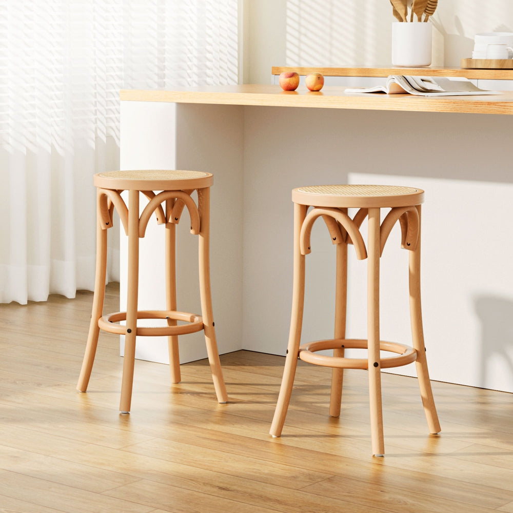 TWSC 2x Bar Stoosl Rattan Seat Wooden
