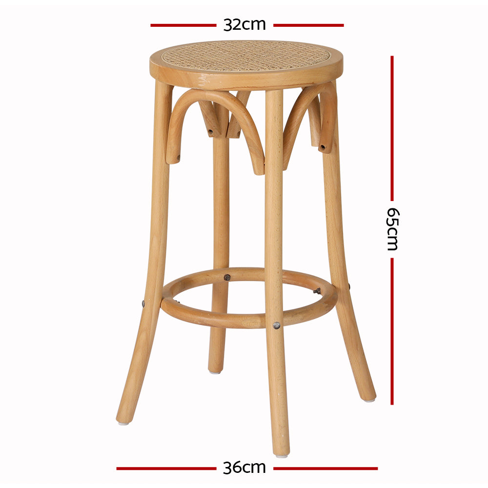 TWSC 2x Bar Stoosl Rattan Seat Wooden