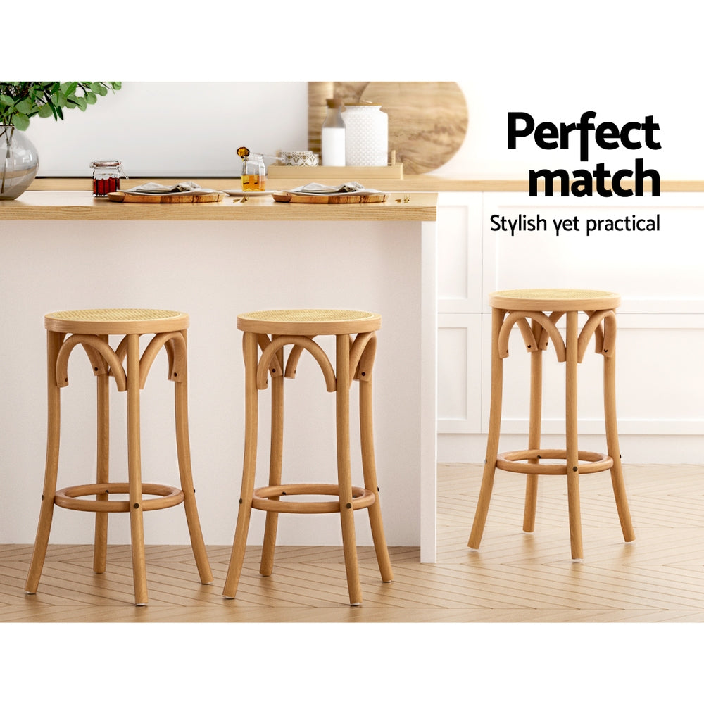 TWSC 2x Bar Stoosl Rattan Seat Wooden