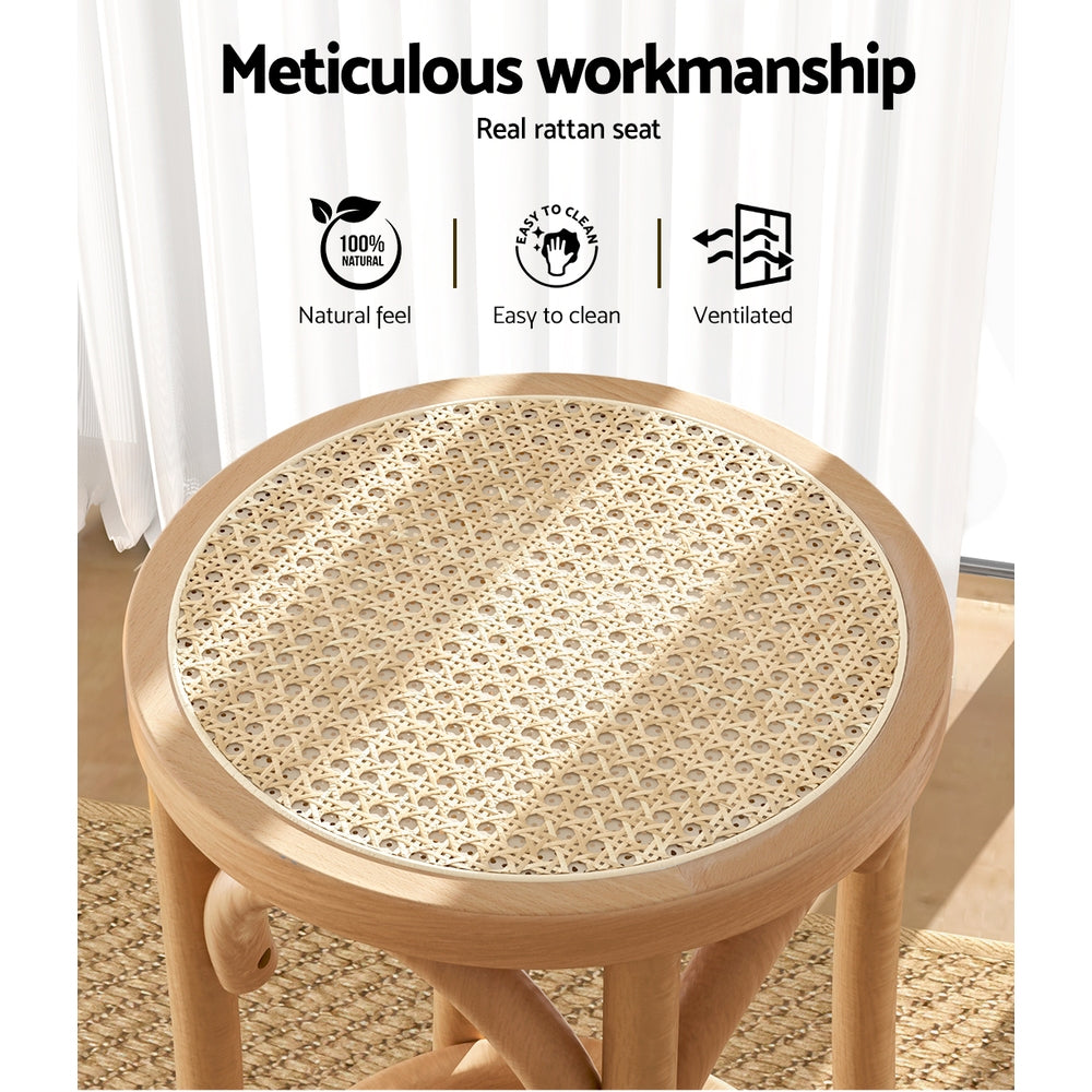TWSC 2x Bar Stoosl Rattan Seat Wooden