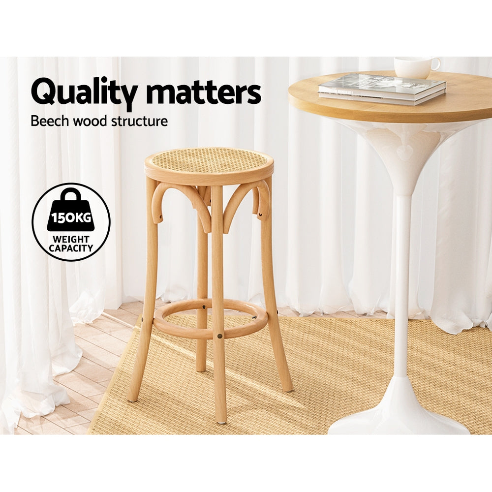 TWSC 2x Bar Stoosl Rattan Seat Wooden