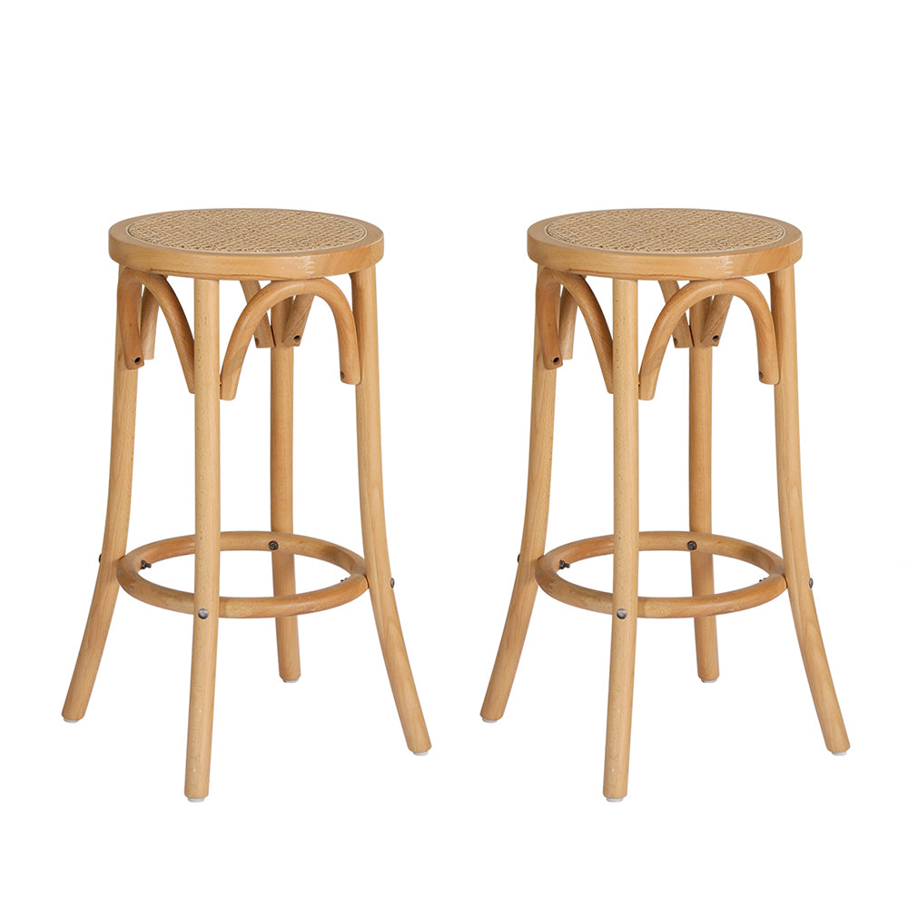 TWSC 2x Bar Stoosl Rattan Seat Wooden